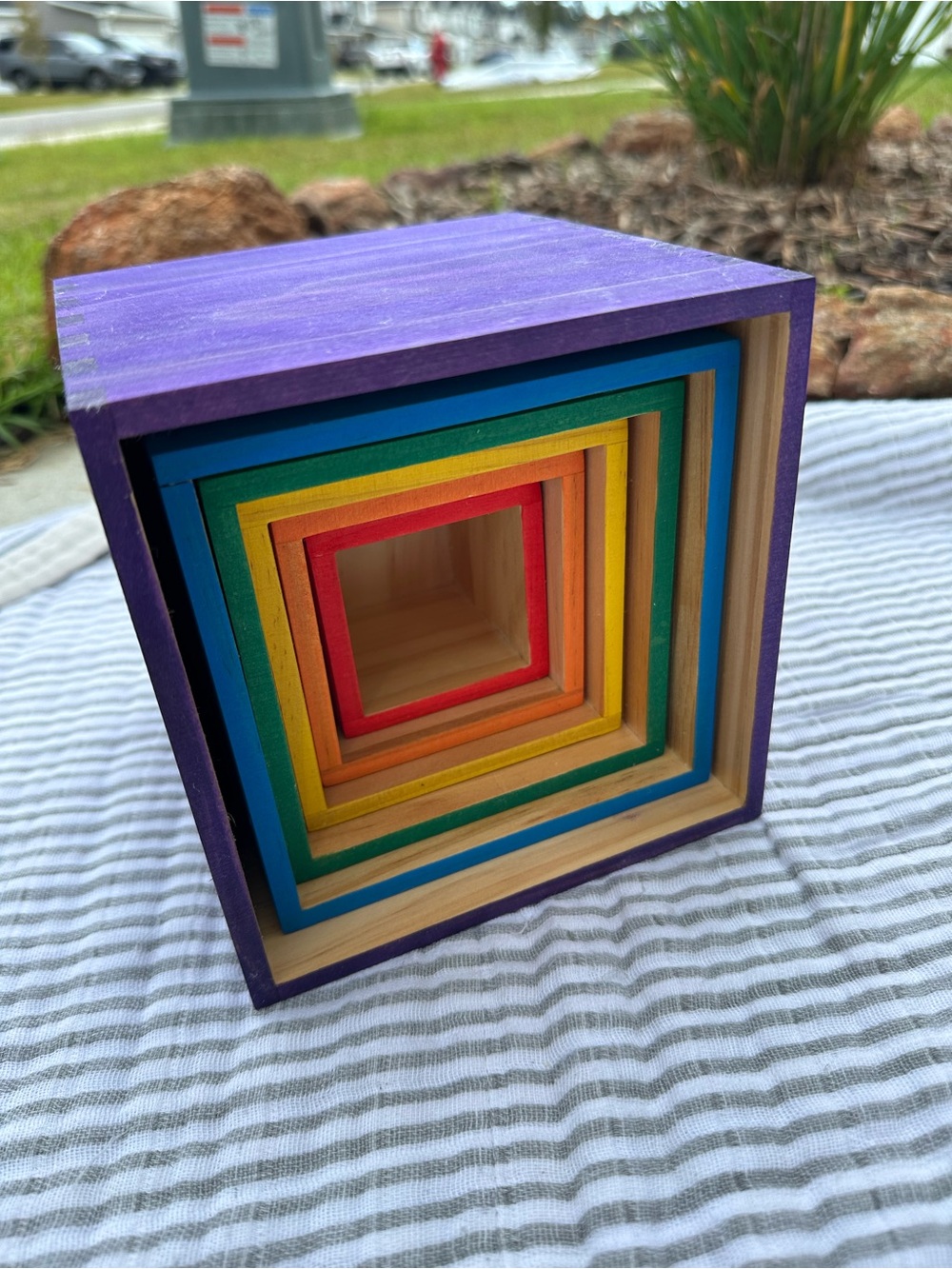 Colorful Nested Wooden Stacking Squares - Purple Outer Cube